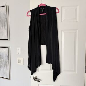 Draped Open Front Sleeveless Vest Cardigan-Black-M 100% Silk